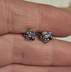 Sterling Silver 925 Colorful CZ Flower Earring Studs